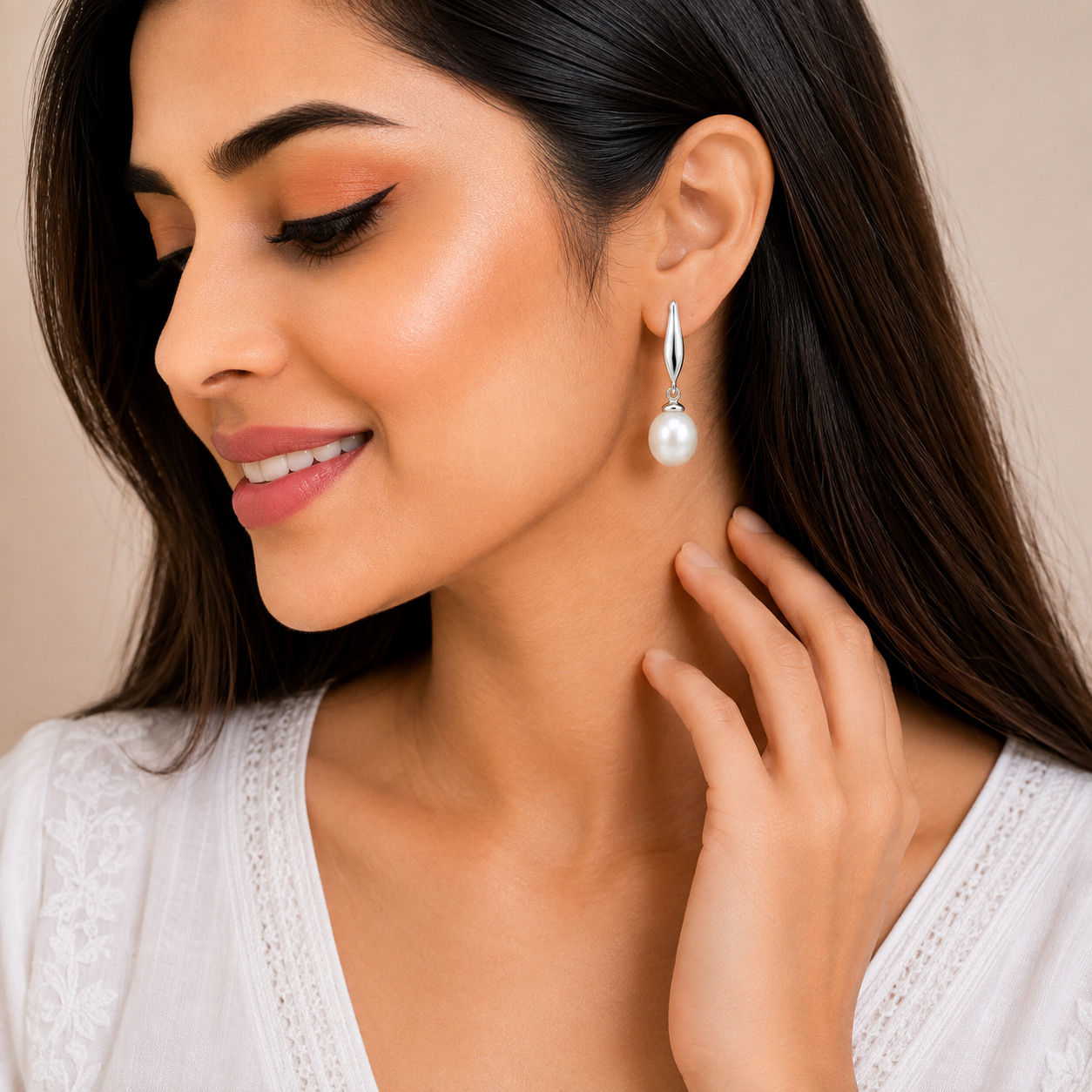 Elegant White Pearl Drop Earrings